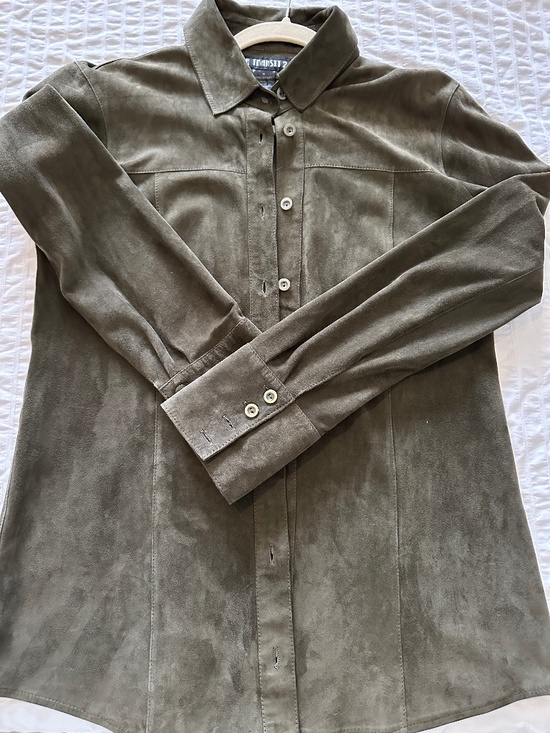 In Transit 2 Olive Green Soft Suede No Lining Light Weight Blouse / Jacket SZ M - Picture 10 of 11